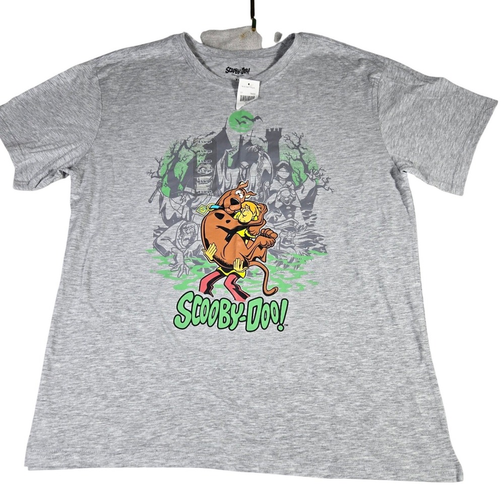 Scooby-Doo Mens XL Gray Graphic T-Shirt Shaggy Villains Haunted Castle New